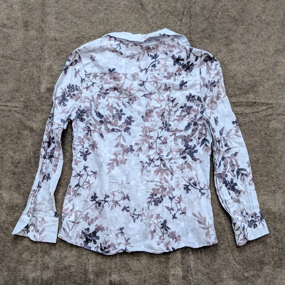 Coldwater Creek Shaped Floral Blue Button Down Shirt Women's Size PS or PM - Picture 3 of 8